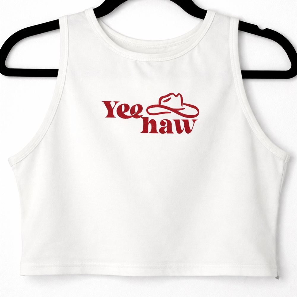 SHEIN X Yee Haw Graphic Crop Tank Top White Western Cowgirl Size Large